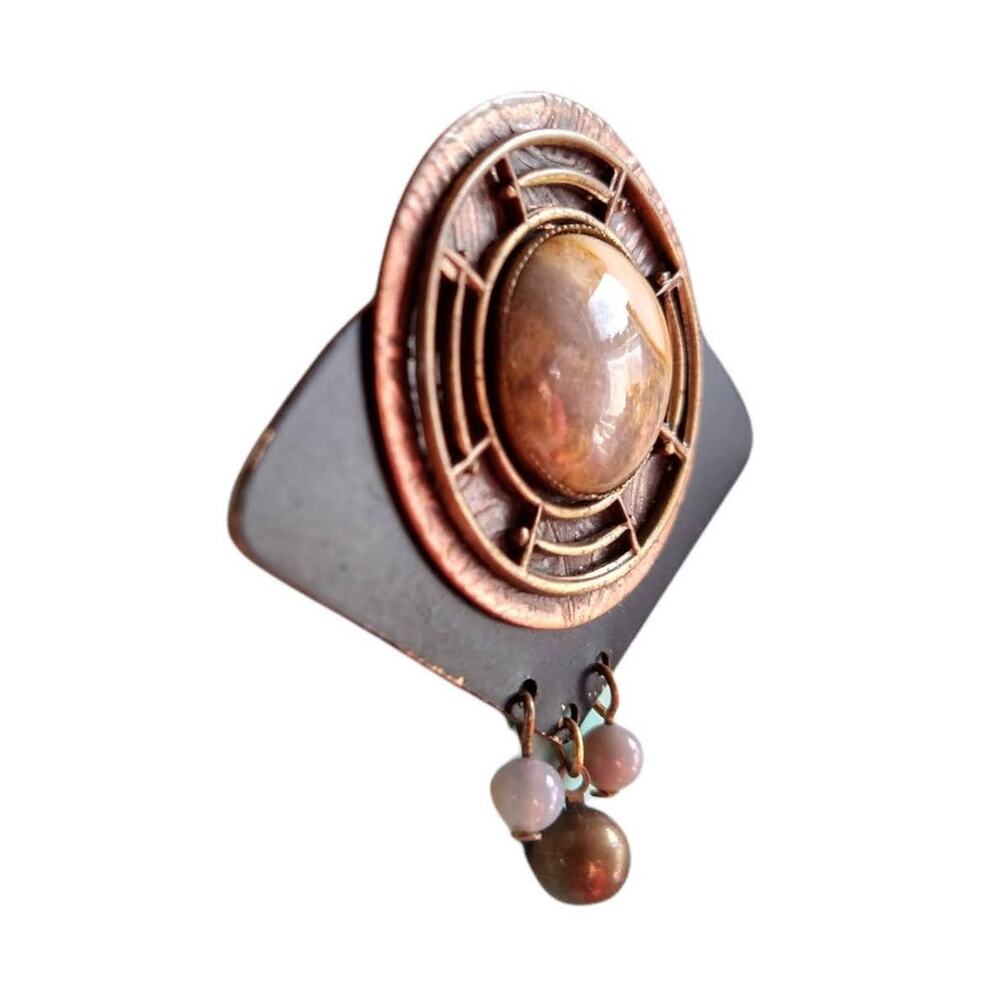 Vintage Modernist Abstract Brooch Handcrafted Art Copper Bronze Brass Pin - Picture 2 of 4